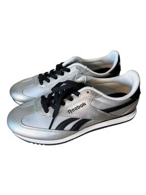 REEBOK Brand New Silver Black Fiori Stadium Sneakers Retro Classic Fit 80’s 7.5